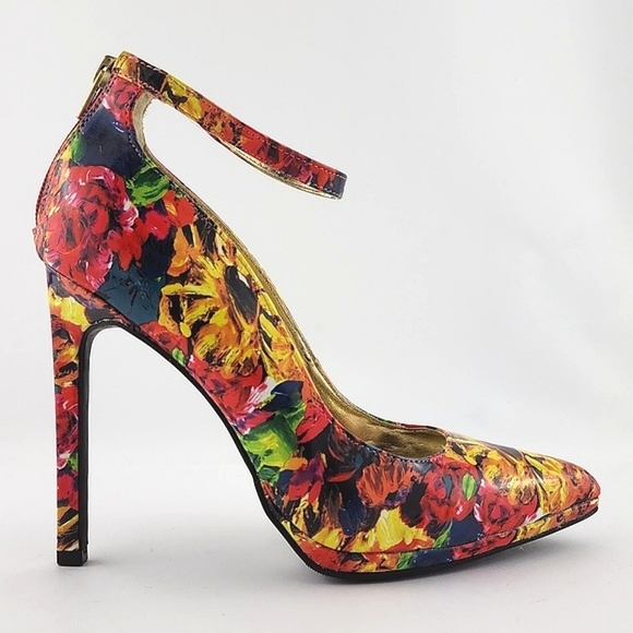 Charlotte Russe Francesca Multi Floral Pointed Toe Shoe Ankle Strap 5" Heel Sz 9 - Picture 1 of 16